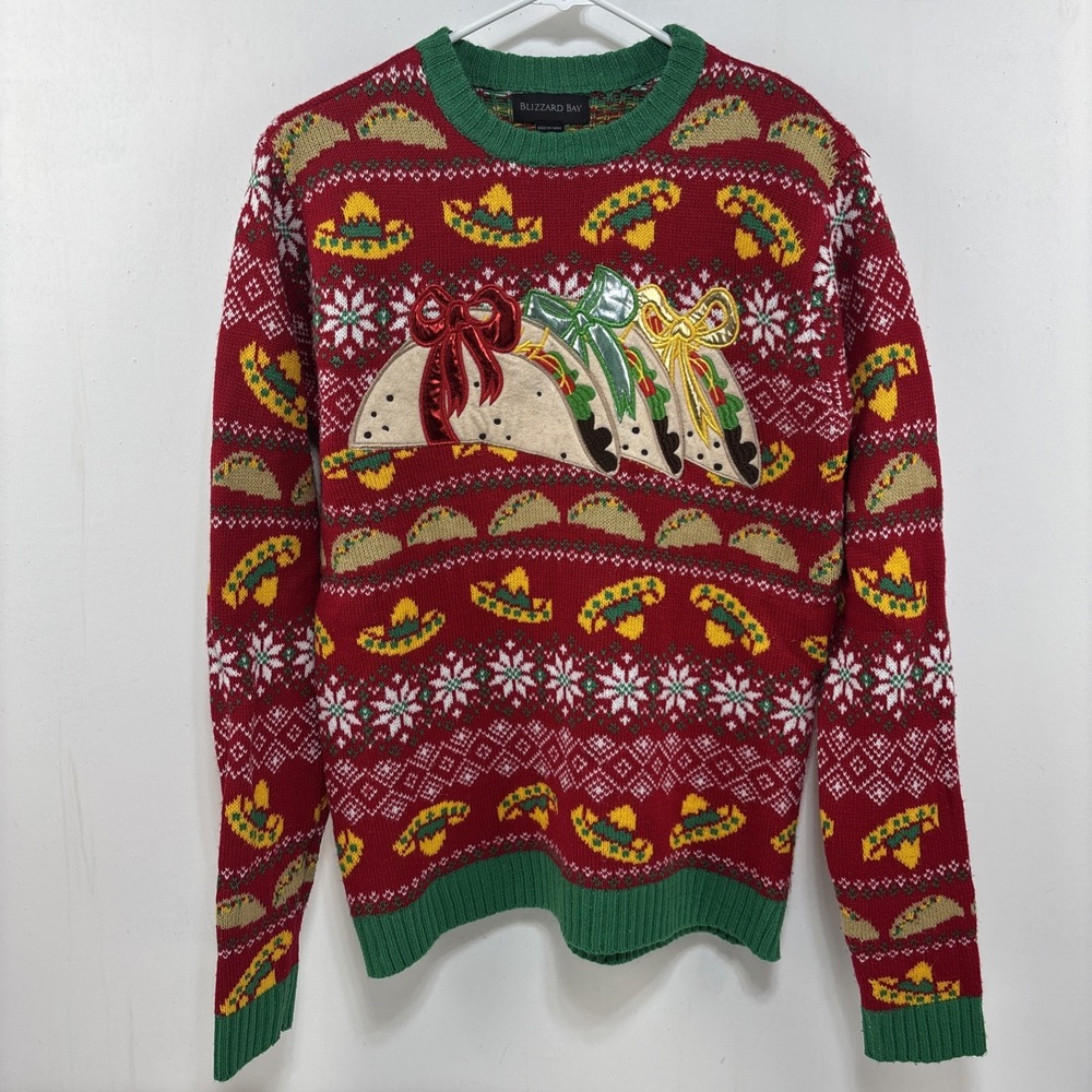 Blizzard Bay Tacos Sombreros Red Ugly Christmas Sweater Size Small
